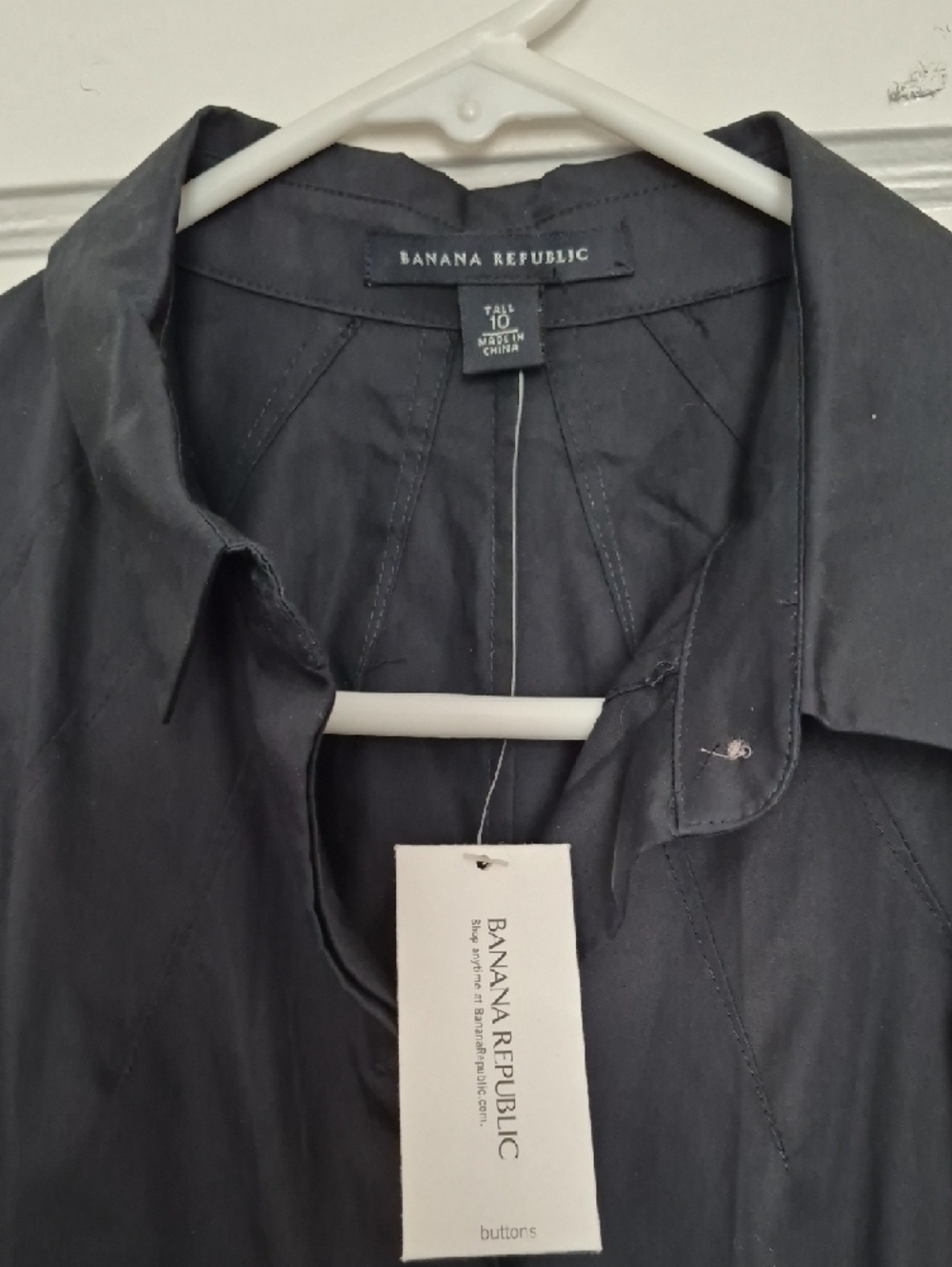 Banana Republic NWT Classic Black Button Down Shirt dress w/belt 10 TALL - Picture 3 of 8
